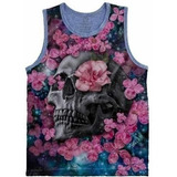 Camiseta Regata Plus Size Cranio Caveira Rosas Flores