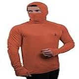 Camiseta Skube Com Máscara E Capuz Proteção UV 50 Dry Fit Segunda Pele Térmica Tecido Termodry Manga Longa Dedeira Laranja XG