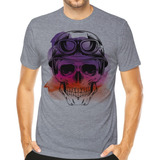 Camiseta Skull Caveira Motociclista Camisa Mexicana