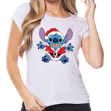 Camiseta Stitch Natal Feminina Baby Look Desenho Geek