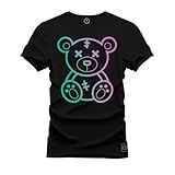 Camiseta Unissex Algodão Estampada Premium Confortável Neon Urso Preto GG