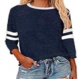 Camisetas Femininas De Beisebol Com Manga Raglã 3 4 Cores Contrastantes Camisetas Casuais Blusas Confortáveis Bloco De Cores Azul Escuro XXG