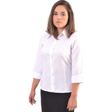 Camisete Azul Social Feminina Camisa Manga3 4 Pronta