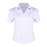 Camisete Camisa Feminino Plus Size Social Branco Manga Curta