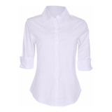 Camisete Camisa Feminino Social Branco Manga 3 4 Promoção