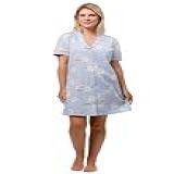 Camisola Algodão Feminina Americana Manga Curta Com Botão Botões Inverno Adulto Indicado Gestante Amamentação E Pós Cirúgico Lua Azul Azul G4