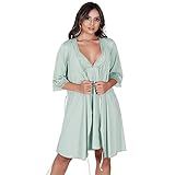 Camisola Amamentação Gestante Com Robe Pós Parto Em Microfibra E Renda Estilo Sedutor VF46 45 VERDE G 
