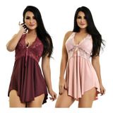 Camisola Feminina Kit 2 Sensual Luxo Sexy Intima Noite Renda