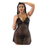 Camisola Pijama Feminino Rendada Sensual Decote Em V Luxo