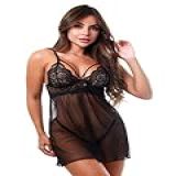 Camisola Sensual Tule Renda S Bojo Baby Doll Pijama Feminina Preto G 