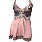 Camisola Sexy Sensual Intima Lingerie Dormir Renda Luxo Camisão Feminina Noite Rosa GG