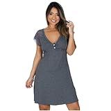 Camisolas Em Viscose Com Detalhes Renda Estilo Camiseta Noite Dormir Amamentação Maternidade G Cinza