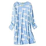 Camisolas Femininas De Manga Comprida Camisas De Dormir De Algodão Camisola De Noite Vestidos Macios Para Casa Vestido De Noite Feminino 02 Lua Azul Longa GG