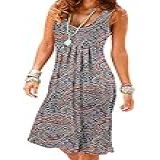Camisunny Vestido Feminino Casual Solto Sem Mangas Para Férias Na Praia Plissado Gola U Macio 02 Caju Floral GG