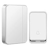 Campainha Sem Fio à Prova D água Kit De Campainha De Porta AURTEC Com 1 Transmissor Autoalimentado Por Pressão E 1 Receptor De Plugue Sem Necessidade De Bateria 4 Níveis De Volume 51 Sinos Branco