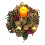 Candelabro Porta Velas De Natal Arranjo De Mesa Pinhas Rosas