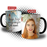 Caneca Caricatura Viajante Viagem Trip Mochileiro Alça Preta