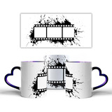 Caneca Cinema Retro Rolo Filme Fotos Vintage Coração Azul