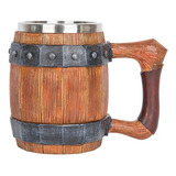 Caneca De Cerveja De Barril De Madeira 3d Em Aço Inoxidável