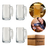 Caneca De Chopp De Vidro Resistente 370ml Zero Grau Kit 4 Un Cor Transparente Liso