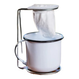 Caneca Esmaltada Coador De Pano C Suporte N8 Branco