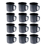 Caneca Esmaltada Retro 150ml Vintage Jogo 12 Unidades Cor Preto