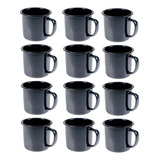 Caneca Esmaltada Retro 80ml Vintage Jogo 24 Unidades Cor Preto