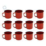 Caneca Esmaltada Retro 80ml Vintage Jogo 24 Unidades Cor Vermelho