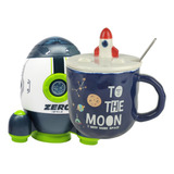 Caneca Foguete 360ml Cerâmica Mini Foguete Missão Espacial