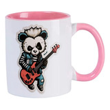 Caneca Interior Rosa Panda Rock And Roll Guitarra
