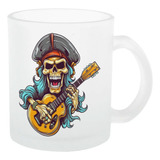 Caneca Jateada Vidro Caveira Pirata Rock Guitarra