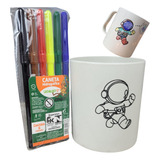 Caneca Para Colorir Unicórnio Foguete Ou Astronauta Kit 80un