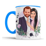 Caneca Personalizada Com Caricatura Envio Rápido E Alça Azul