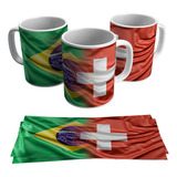 Caneca Porcelana Personalizada Brasil Suíça Intercambio