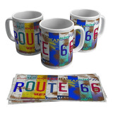 Caneca Rota 66 Placa Chapa De Carro Antiga Retrô Vintage