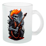 Caneca Vidro Jateado Caveira Rock Guitarra Moicano