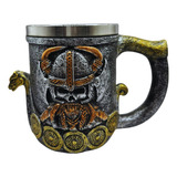 Caneca Vikings Medieval Machado Chopp Aço Relevo Resina