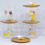 Caneca Xícara Vidro Duplo Com Pires Tampa Bambu 250 Ml