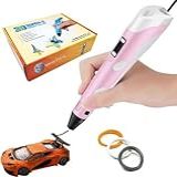 Caneta 3d Impressora Pen Printer Com Tela Digital Para Ajustar A Temperatura E Velocidade Filamento PLA De Carregamento USB Presentes Para Crianças Refil Premium GAXMARK Rosa 