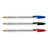 Caneta Bic Cristal 1 0mm Ponta Média Kit Com 3 Cores Cor Da Tinta Colorida Cor Do Exterior Transparente