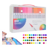 Caneta Brush Pen Duas Pontas Lettering Kit 100 Cores Pincel