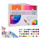 Caneta Brush Pen Duas Pontas Lettering Kit 60 Cores Pincel