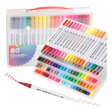 Caneta Brush Pen Duas Pontas Lettering Kit 80 Cores Pincel