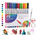 Caneta Brush Pen Duas Pontas Pincel Fina Canetinha 12 Cores