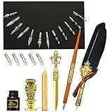 Caneta E Quill Quill Pen Set Antique Caligrafia Dip Pen Com Kit Carimbo Selo Cera Atualizado Com Pontas Reposição Caneta Luxo Vintage Assinatura Conjunto