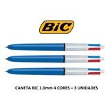 Caneta Esferográfica Bic 4 Cores Retrátil 1 0mm Com 3 Unid Cor Da Tinta Colorida Cor Do Exterior Azul E Branco
