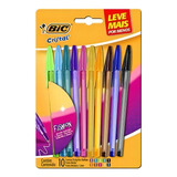 Caneta Esferográfica Bic Fashion Cristal Colorida 10 Cores Tinta Coloridas