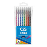 Caneta Esferográfica Cis Spiro Cor Azul preta vermelha roxa rosa verde azul Claro laranja Exterior Azul preta vermelha roxa rosa verde azul Claro laranja Traço Fina 0 7 Mm Em Estojo Kit De 8
