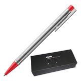Caneta Esferográfica Lamy Logo Steel Red Aço Inox