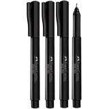 Caneta Fine Pen Preta 0 4mm Faber Castell Kit C 4 Unidades